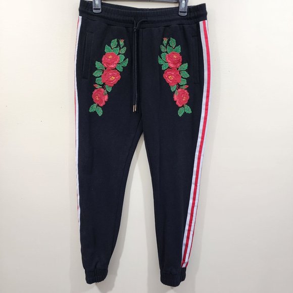 Reason black joggers with rose embroidered front men's size medium - Picture 2 of 12